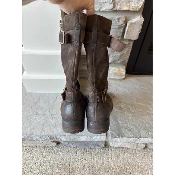 Born Erie Mid-Calf Boots Women 9.5 Choco Brown Leather Distressed Western Buckle - Picture 4 of 9